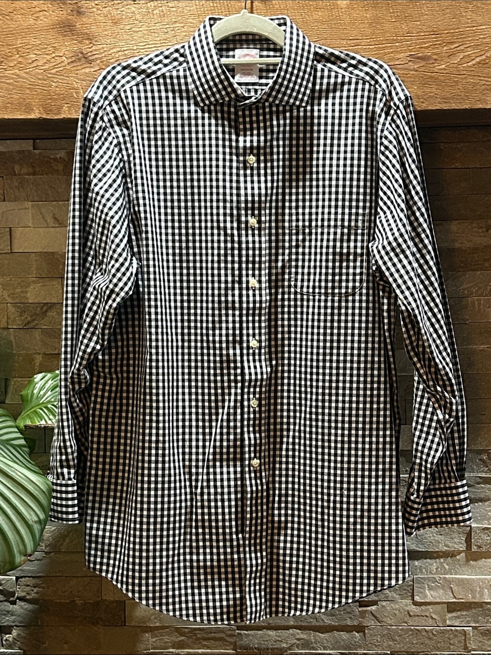 BROOKS BROTHERS Madison Black & White Gingham Long Sleeve Dress Shirt